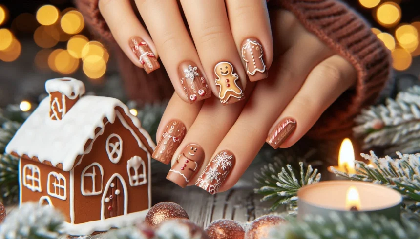 gingerbread christmas nails